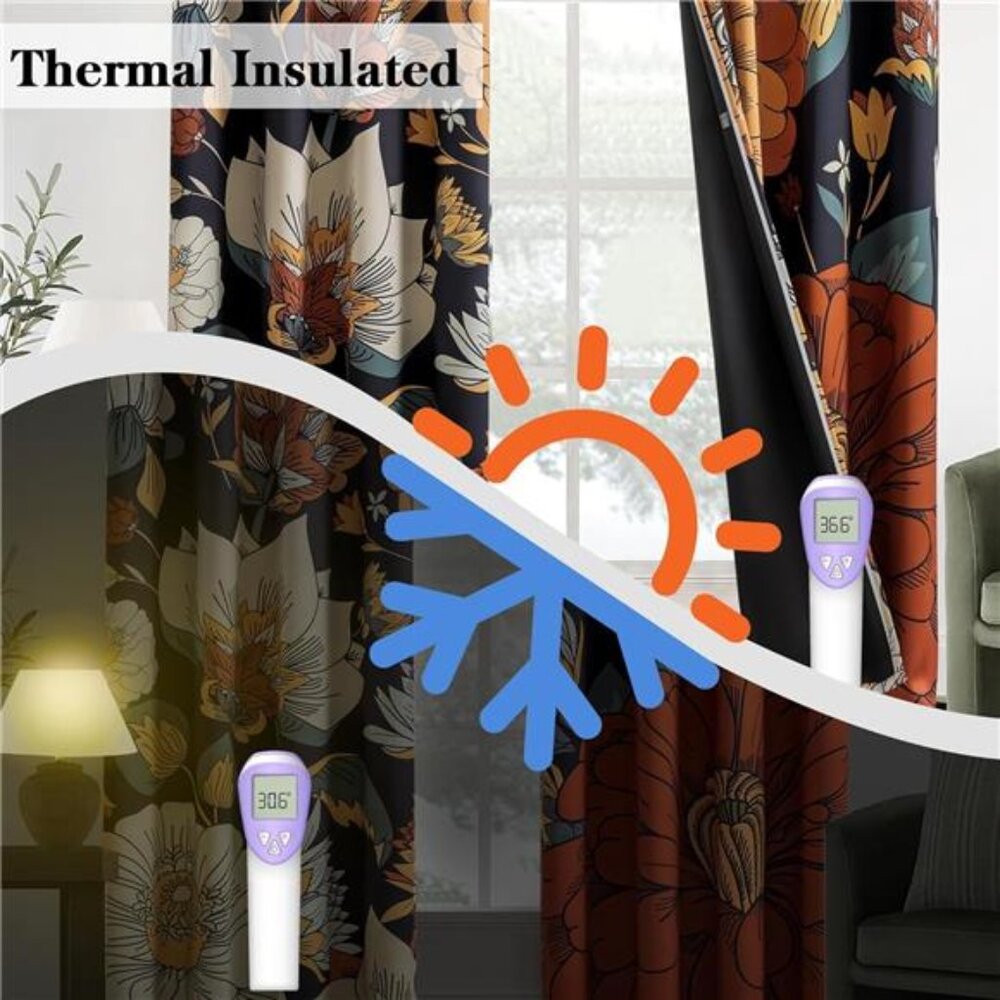 Floral Boho Blackout Curtains for Bedroom 52inch wide by 84 inch Long (2 Panels) - Picture 5 of 7